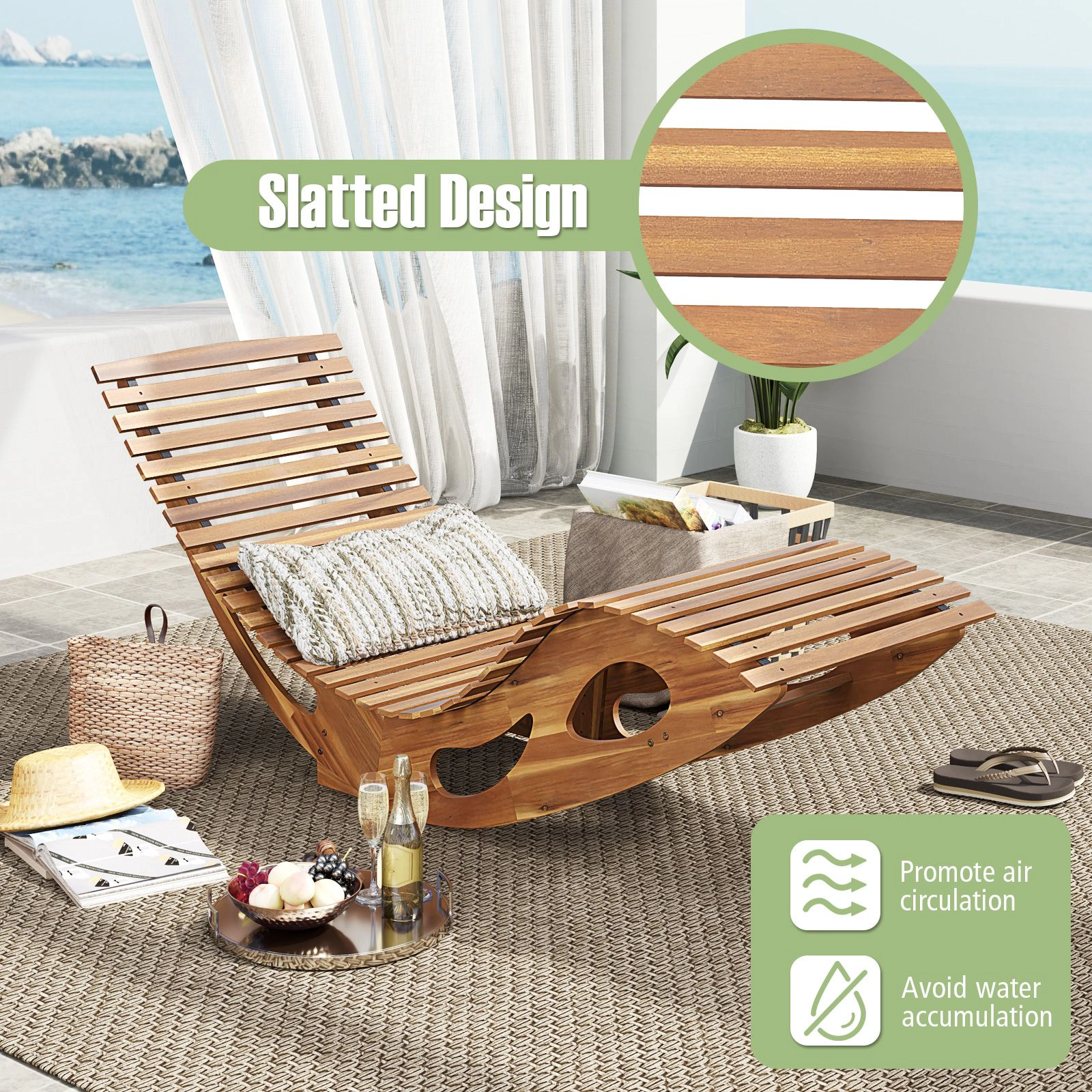 SlickBlue Patio Rocking Lounger Chair with Ergonomic Seat