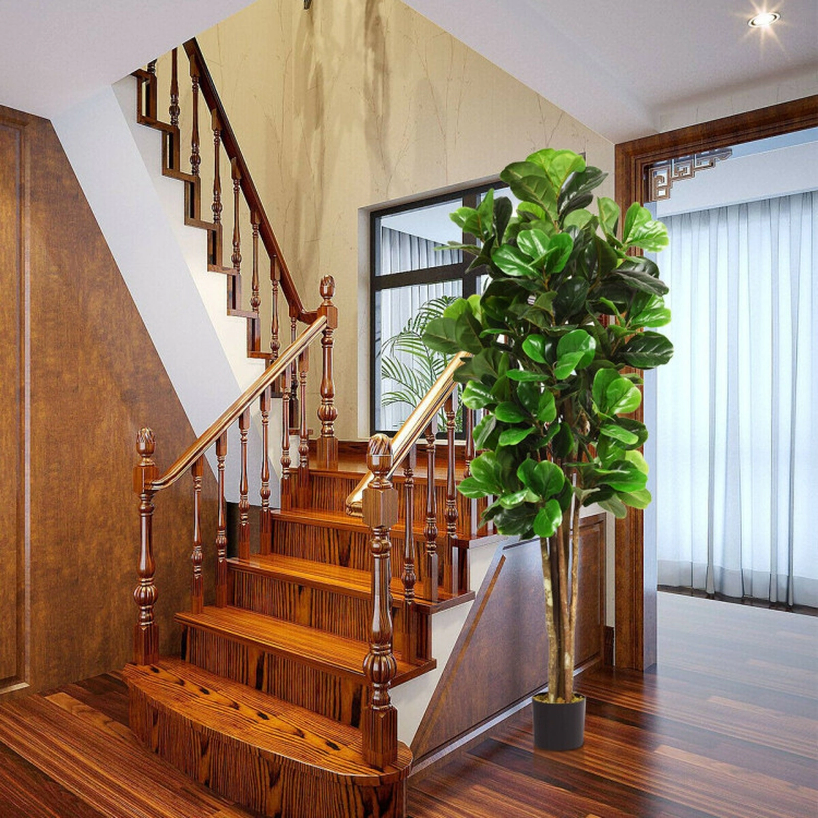 SUGIFT 6-ft Artificial Fiddle Leaf Fig Tree with 232 Leaves Stout Trunks and Moss-Topped Planter