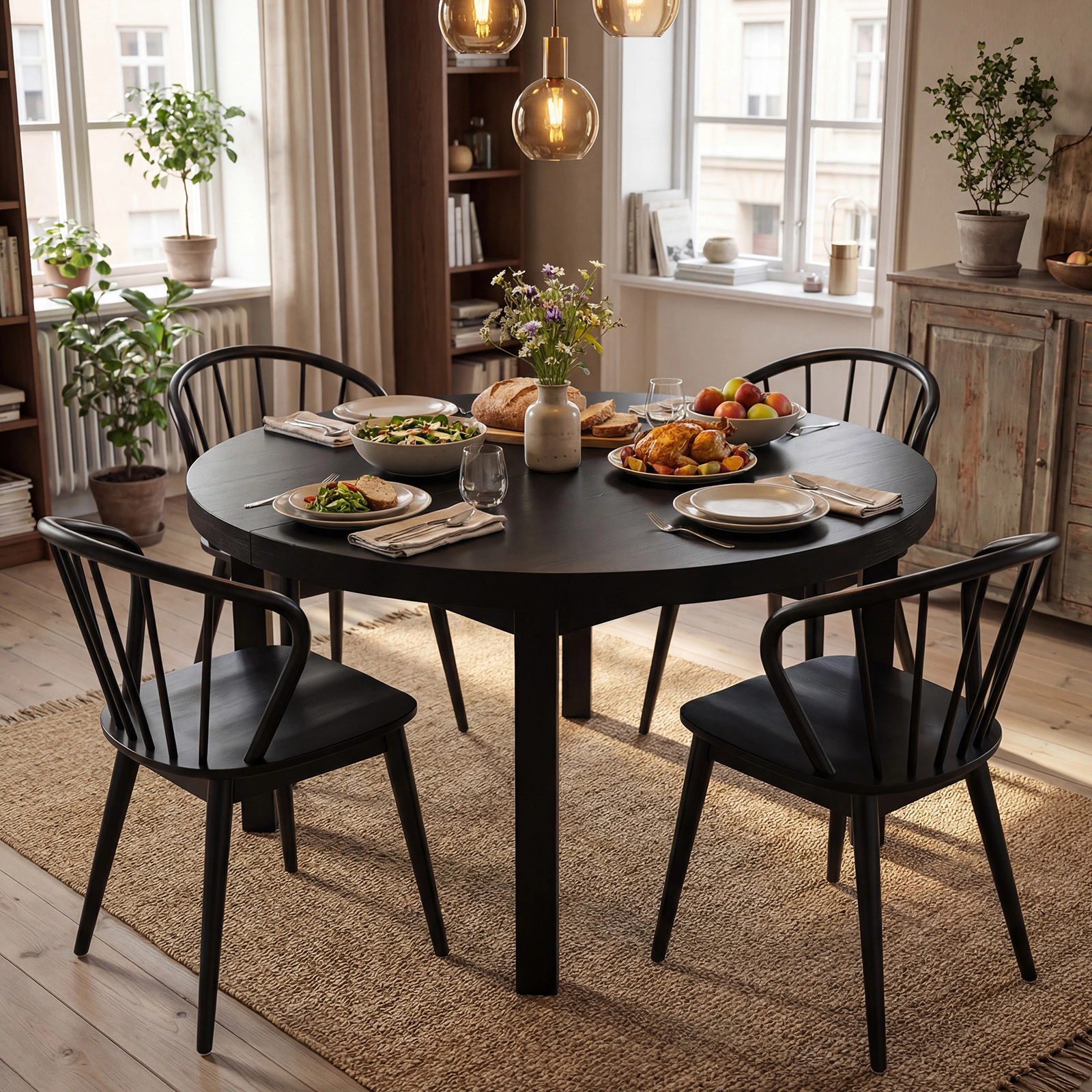 LJG Wooden Dining Chair Set of 2 with High Spindle Back and Wide Seat