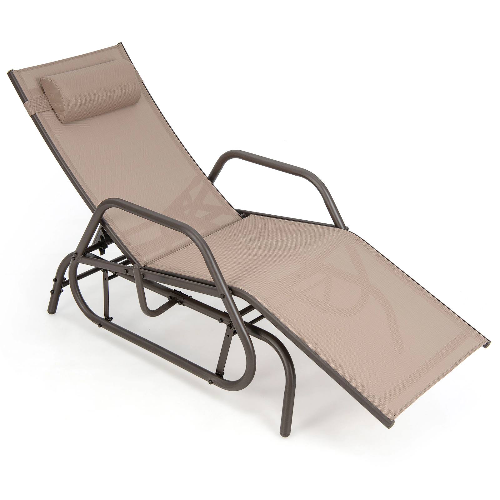 LJG Outdoor Chaise Lounge Glider Chair with Armrests and Pillow