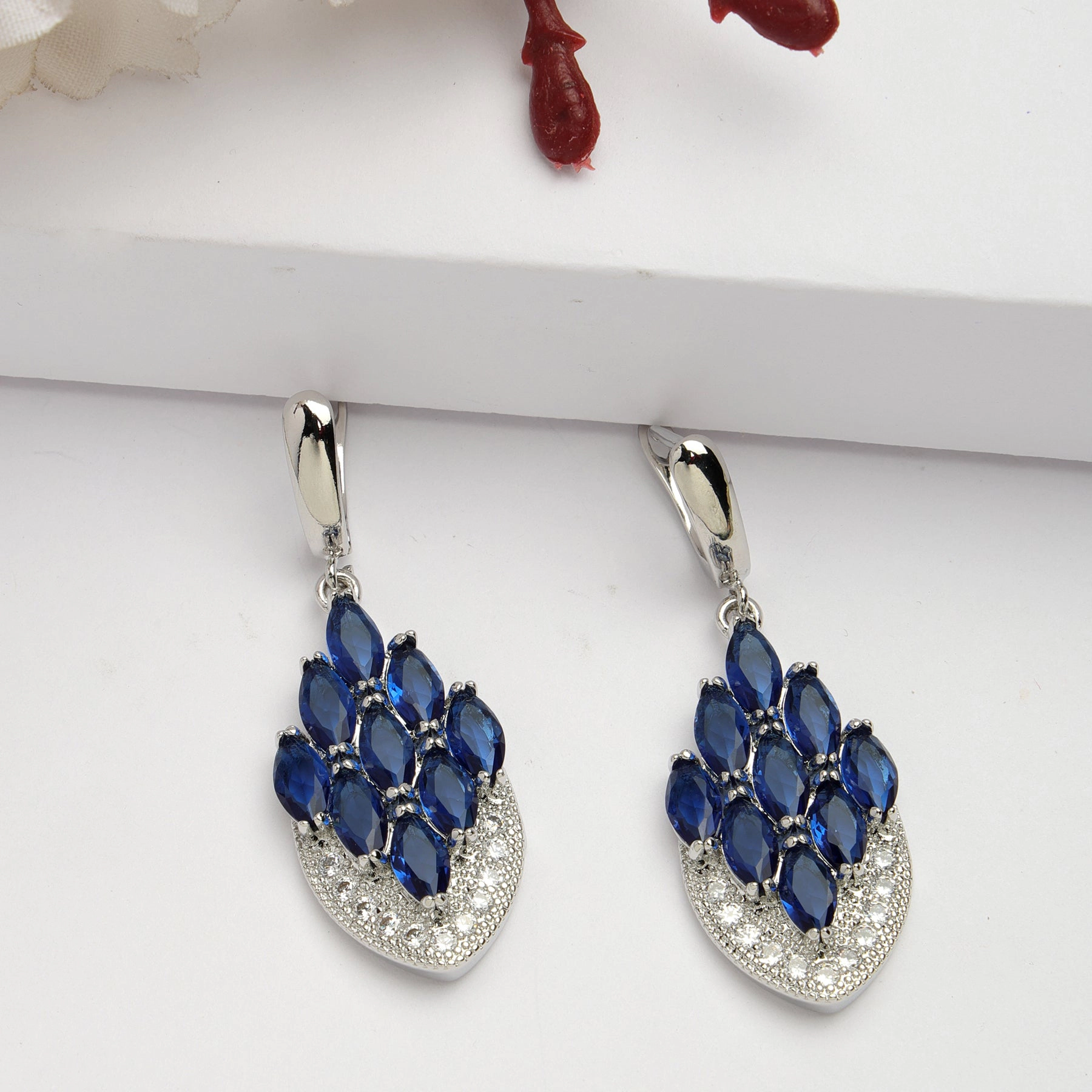 AGP PARIS Womens Diva Collection Peacock Feather Drop Earrings