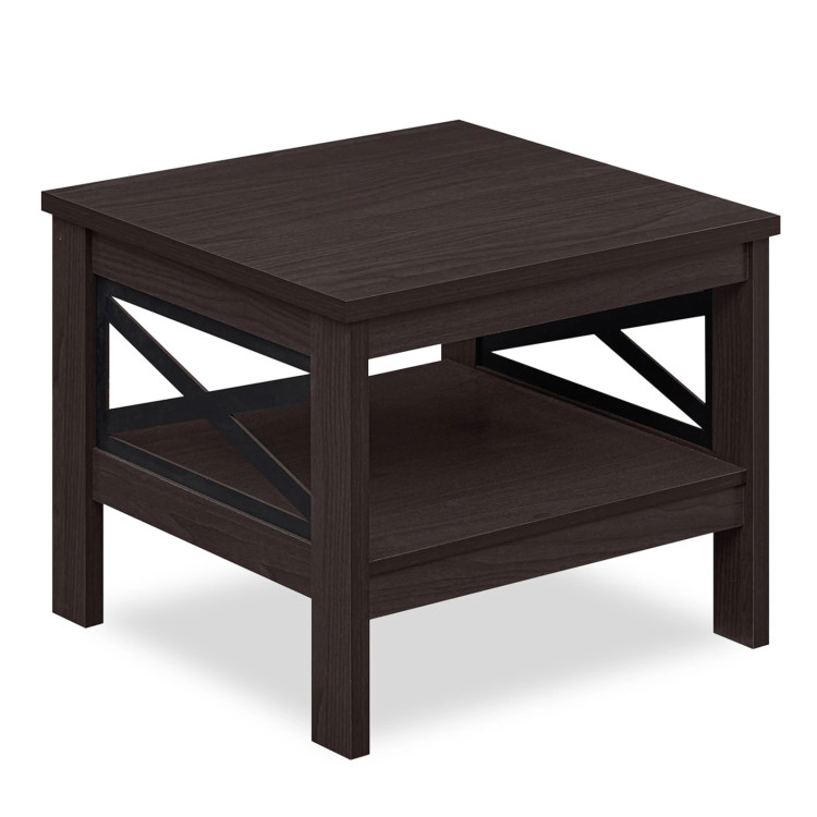 Hivvago 2-Tier Square Side Table With Storage Shelf And X-Frame For Bedroom Living Room