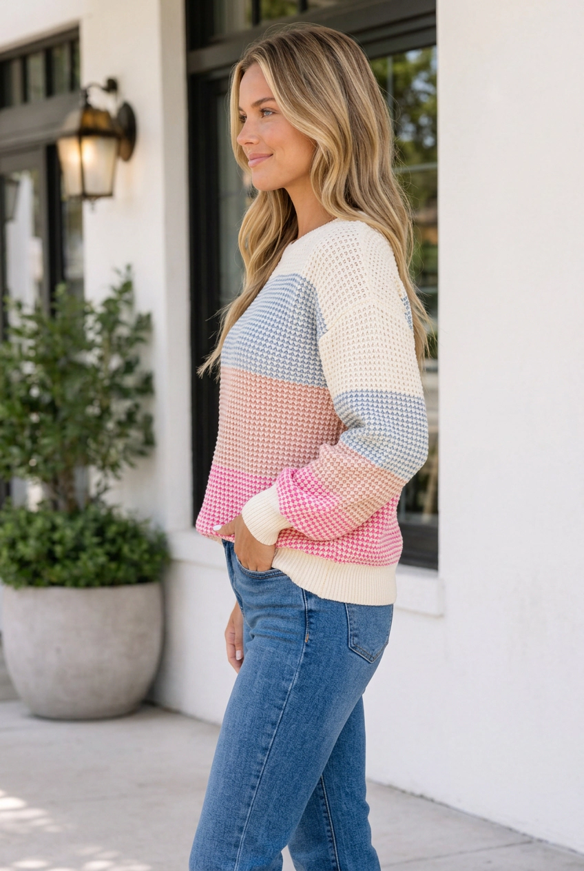 Threaded Pear Mya Sleeve Pullover Sweater Long Top