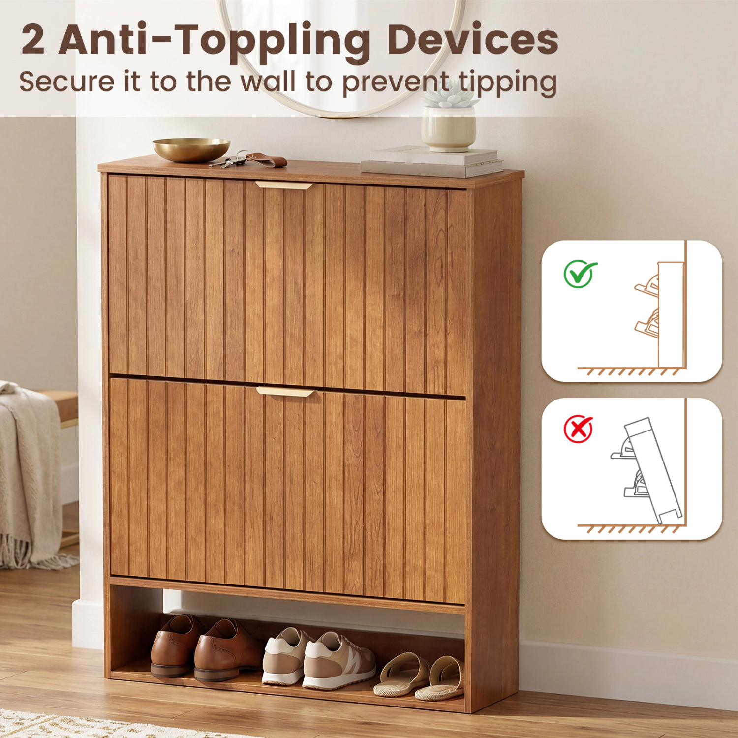 SlickBlue Slim Shoe Organizer Cabinet with Flip Drawers and Storage