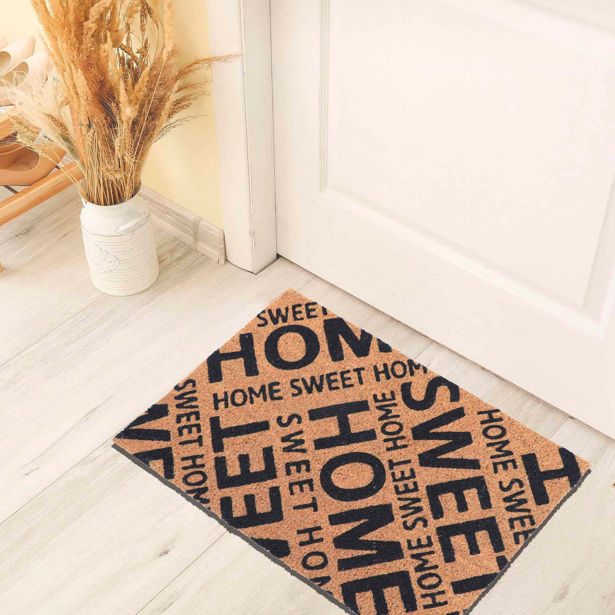 Evideco French Home Goods Natural and Black Home Sweet Home Coir Doormat 24 x 16 Inches