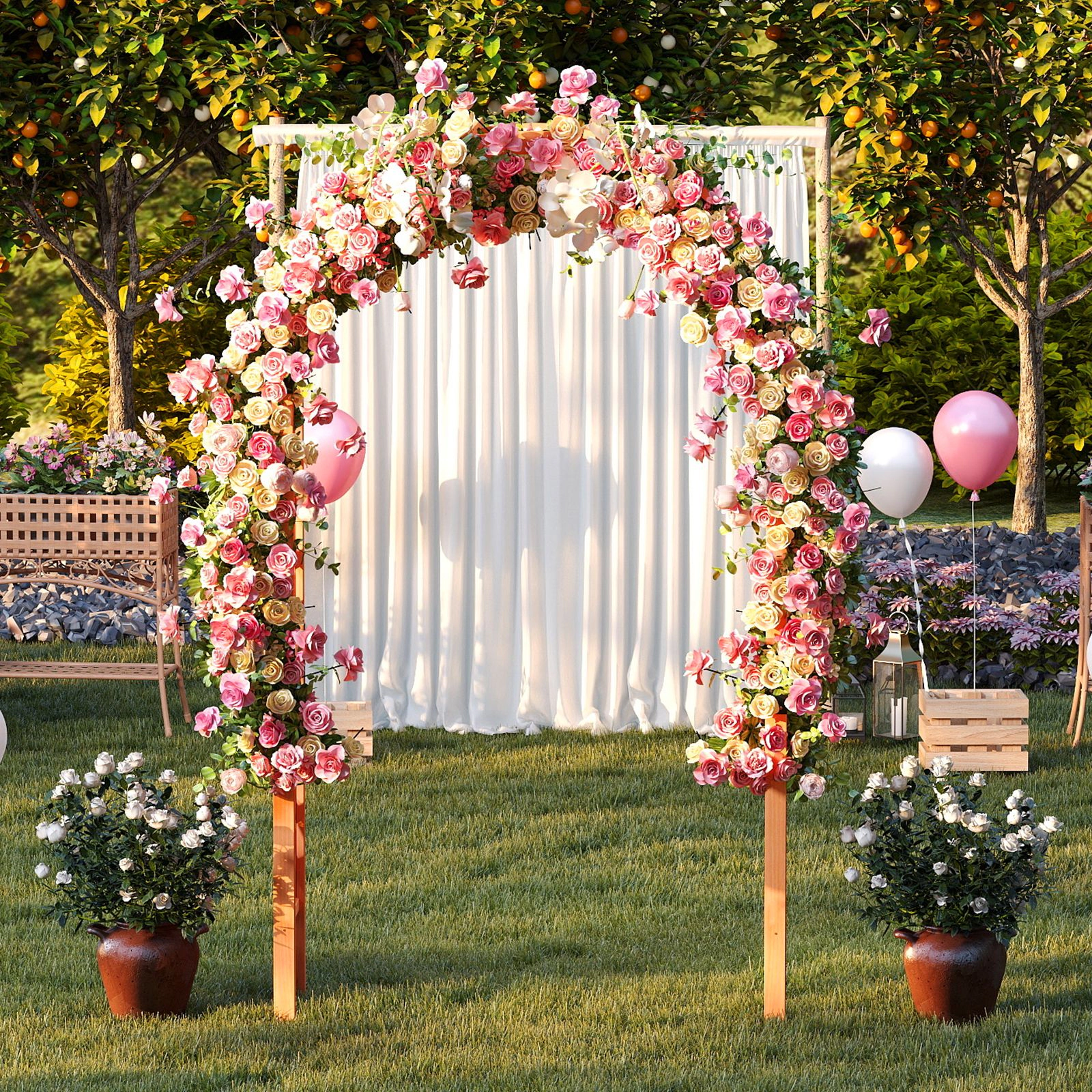 Slickblue 7FT Wooden Garden Arch Arbor with Trellis Design