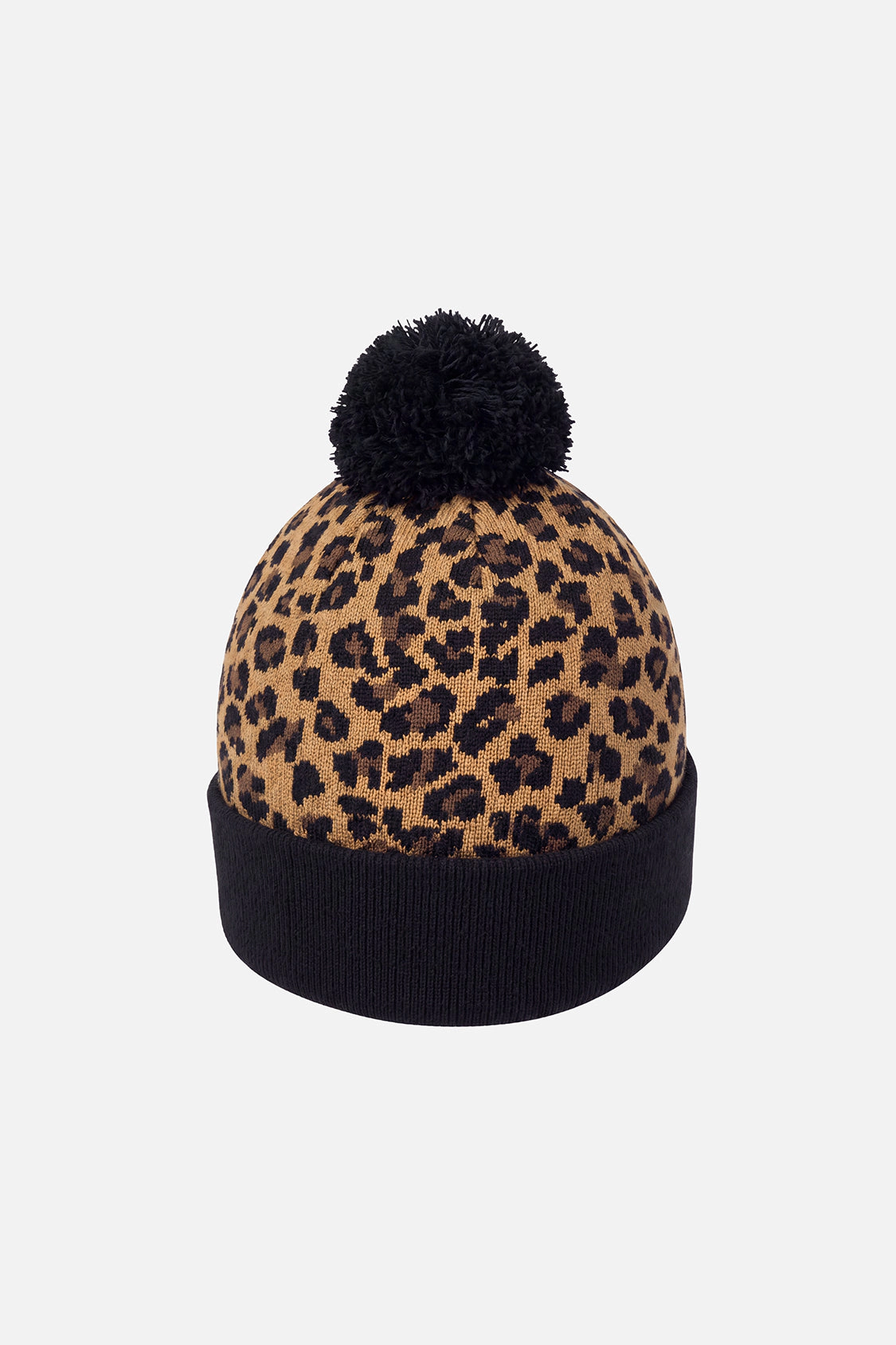 Deux par Girls Leopard Print Winter Knit Hat with Pompom