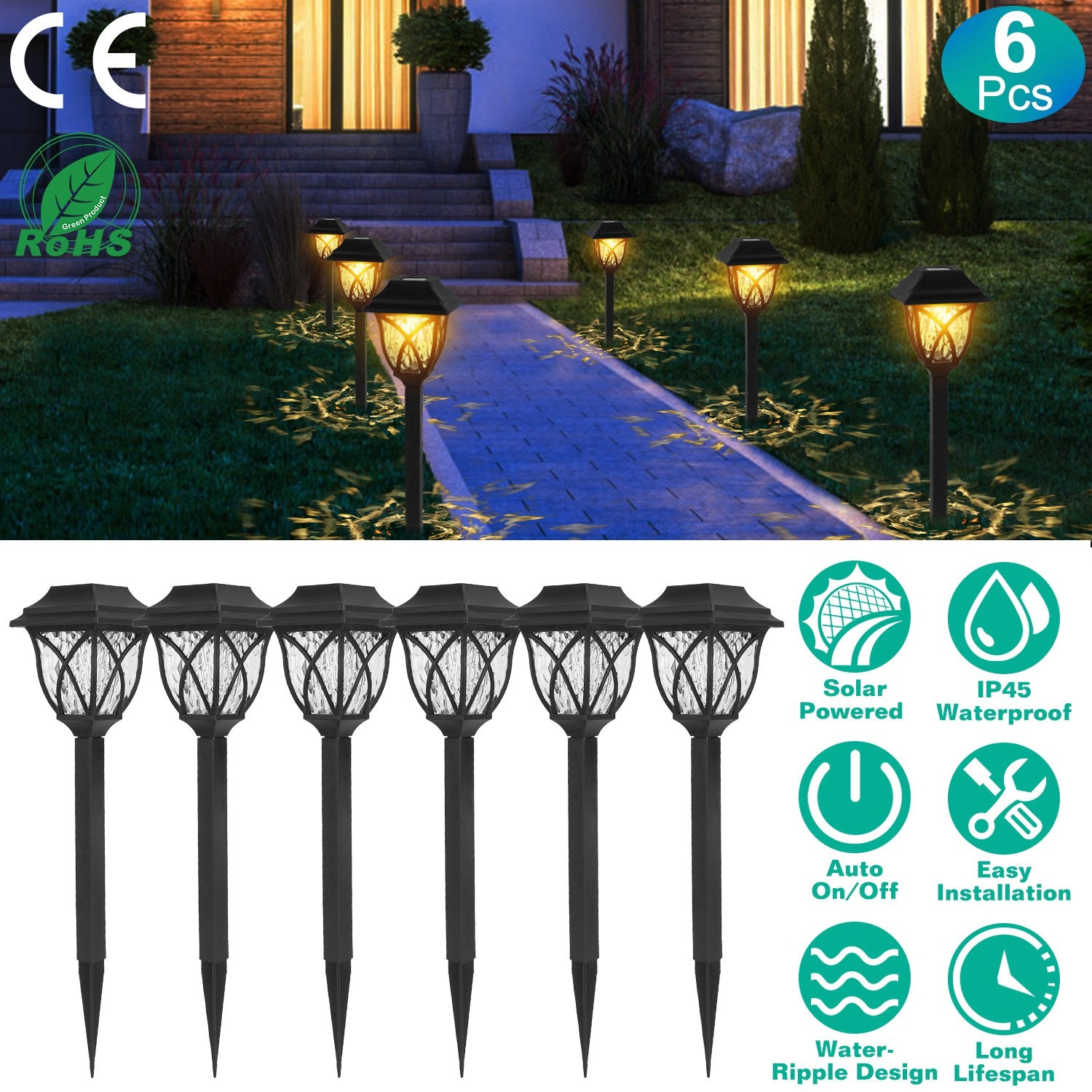GBruno Solar Powered 6-Pc Stake Light Set