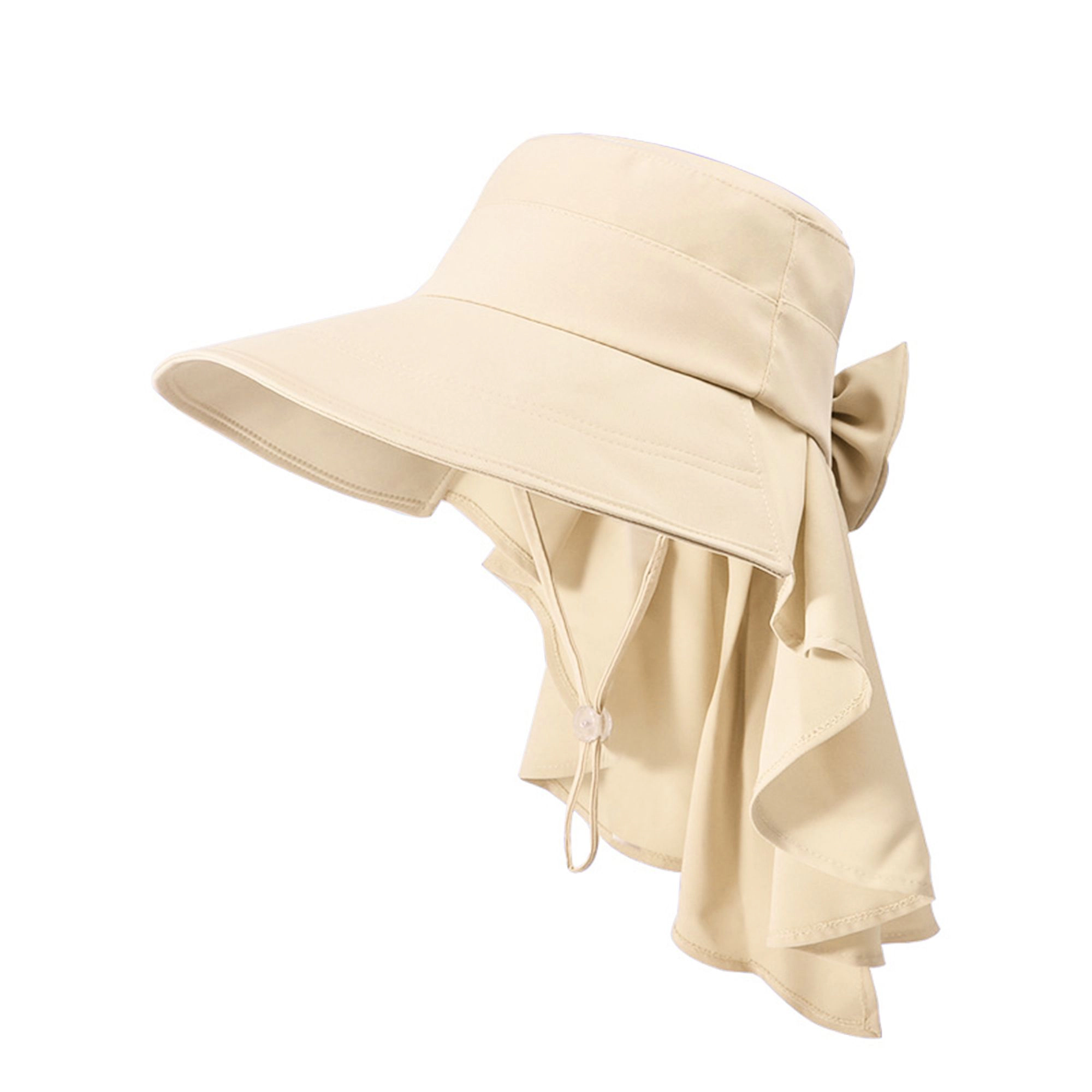 Anna-Kaci Womens Wide Brim Sun Hat UV Protection Flap Design with Back Bow Detail and Adjustable Chin Strap