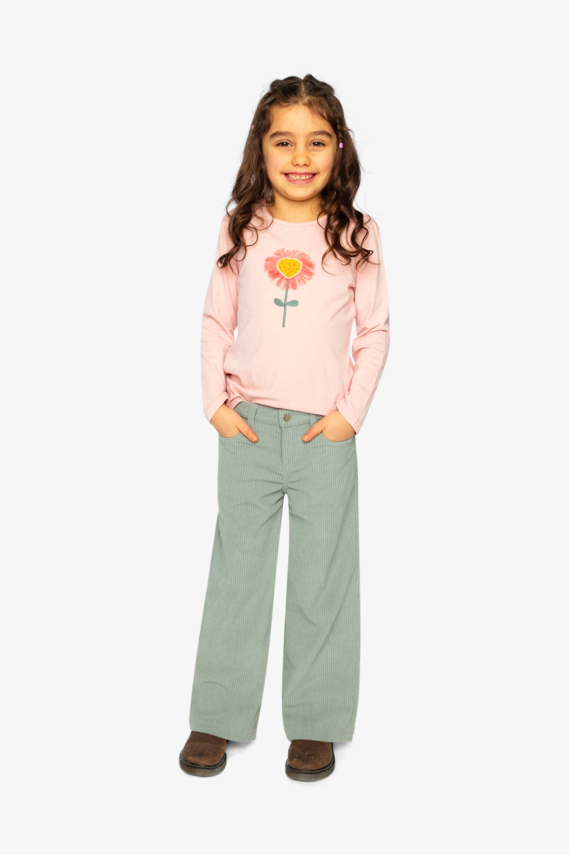 Deux par Girls 3D Strawberry-Flower Embroidered Organic Cotton Long Sleeve T-Shirt