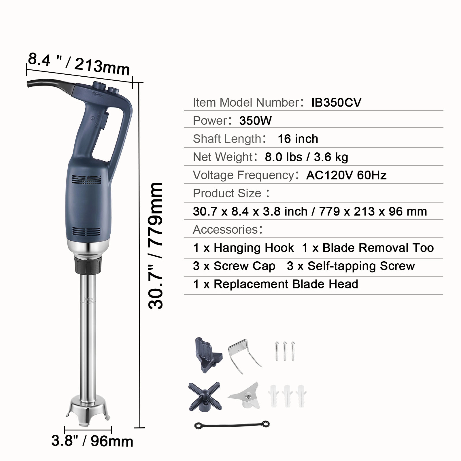HONGGE Commercial Immersion Blender Heavy Duty Hand Mixer 16 inch Stepless Variable Speed Mixer with Stainless Steel