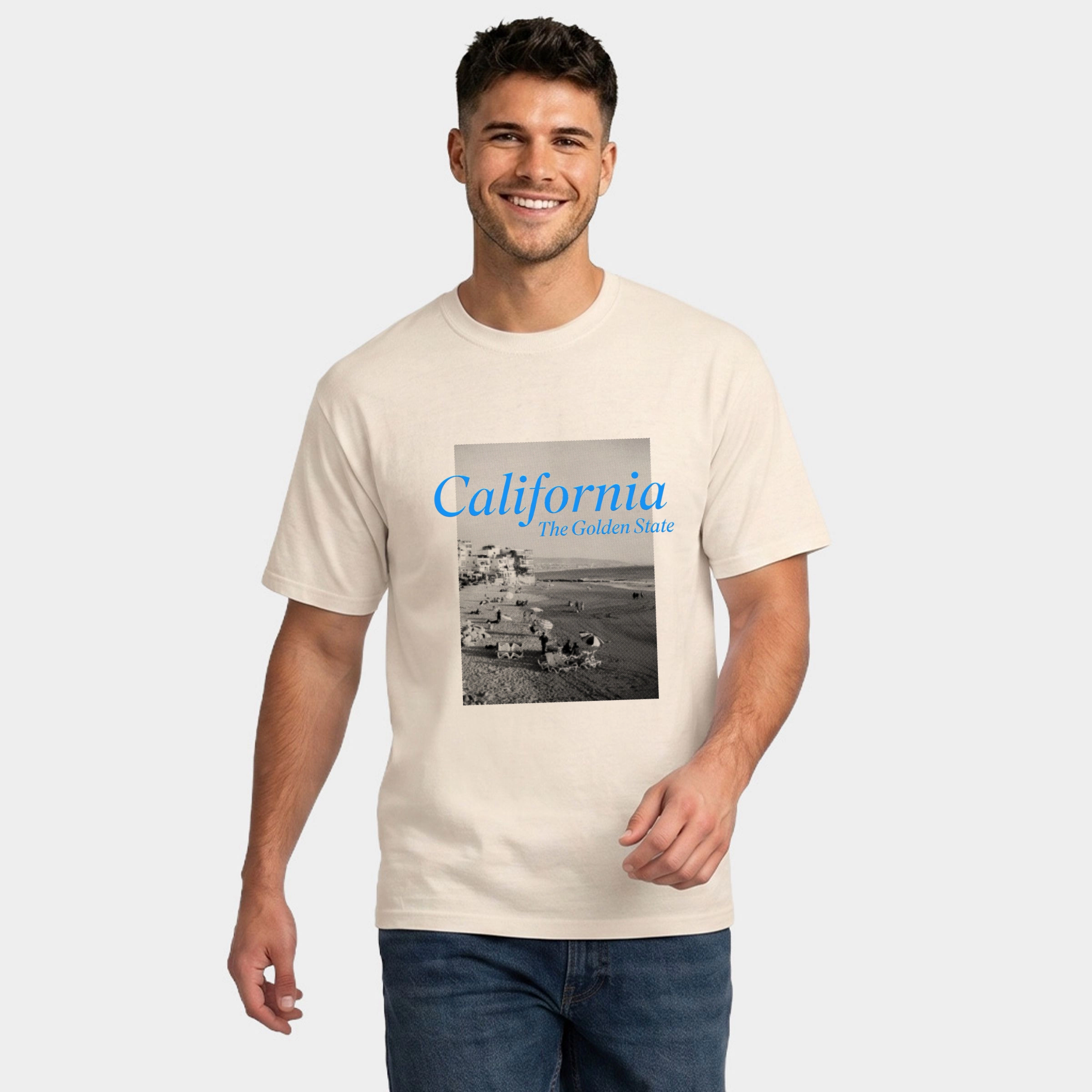 Simply Sage Market - Men's Garment Dyed Graphic T-Shirt California Golden State Puff Print