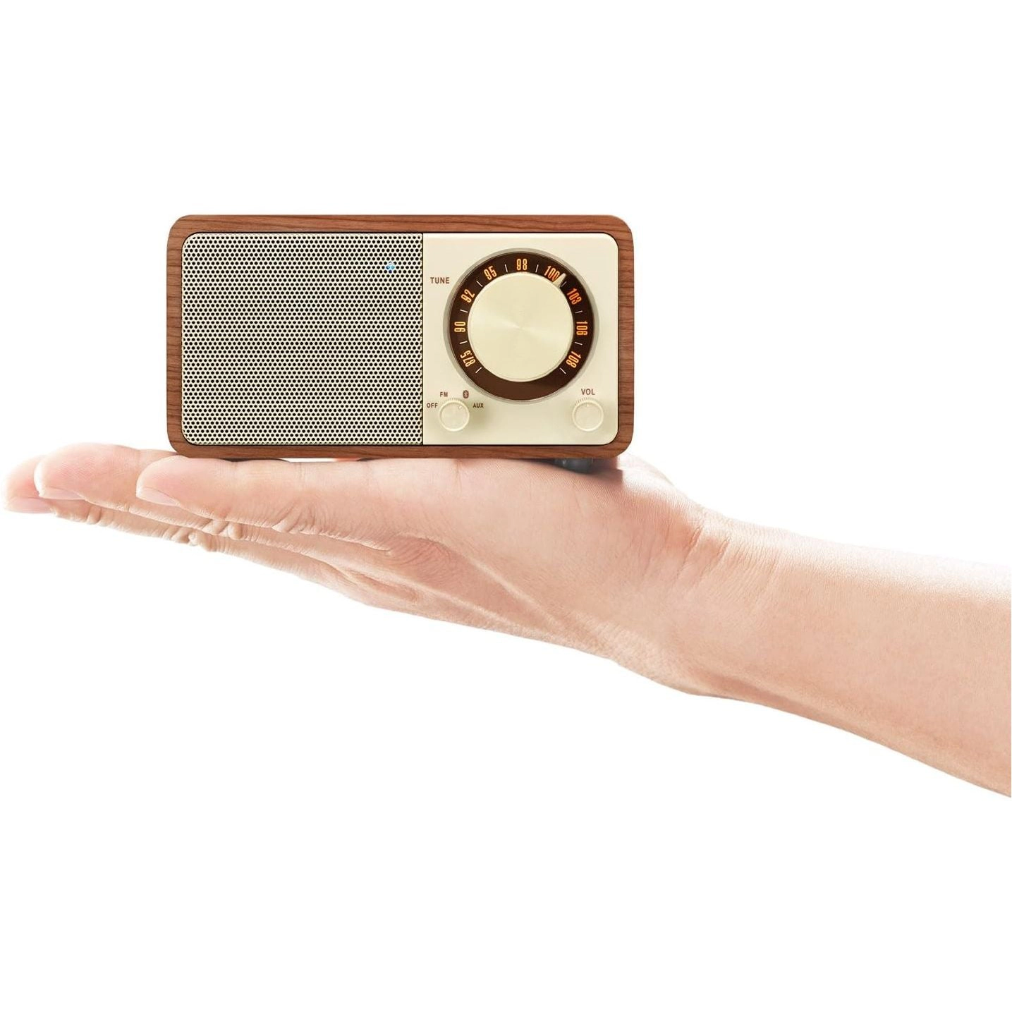 SANGEAN WR7 Dark Cherry Wood Cabinet Mini Bluetooth Speaker with FM Tuner and Aux-in