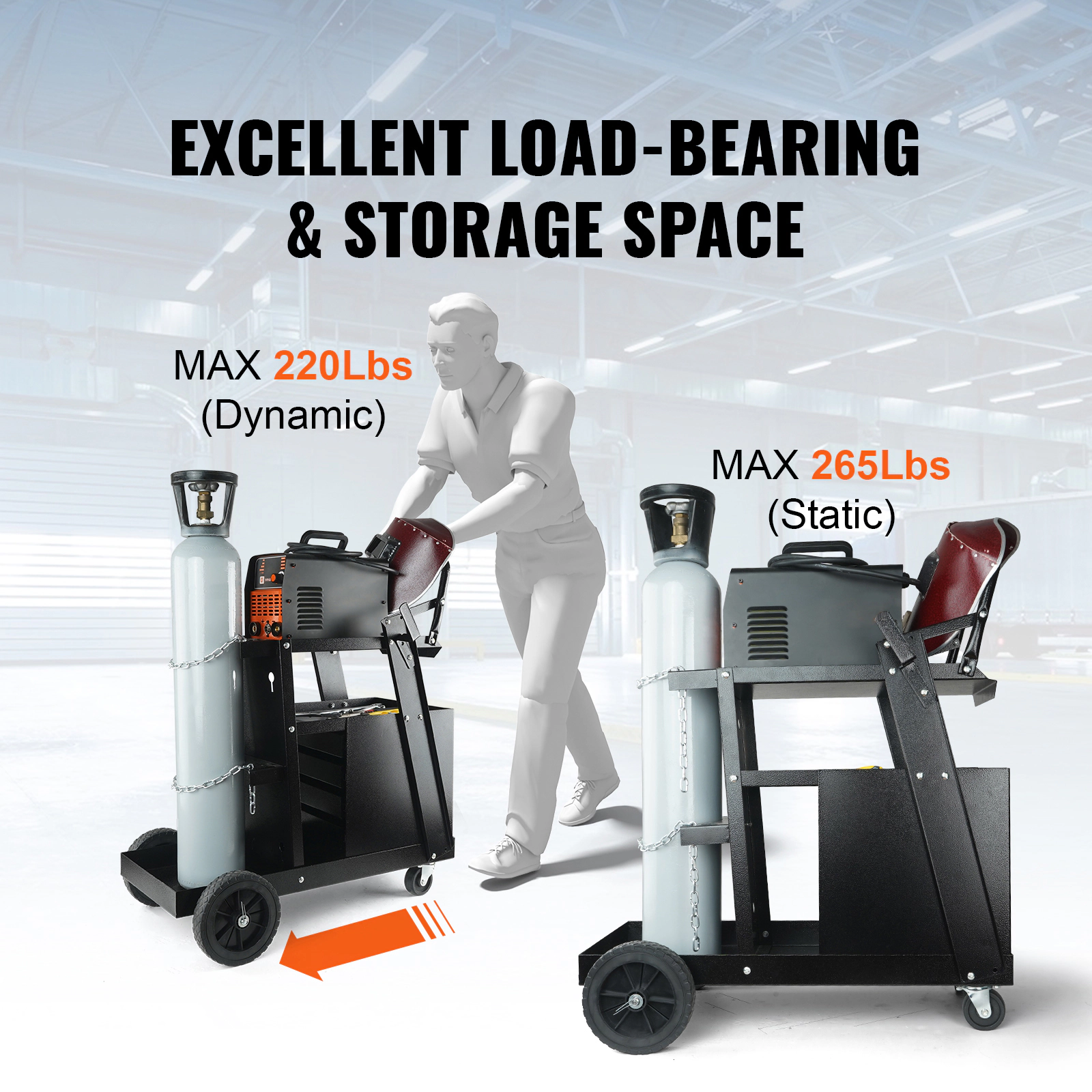 HONGGE 2-Tier Rolling Welding Cart with 4 Drawers, 265 lbs Capacity, Swivel Casters and Gas Cylinder Safety Chains