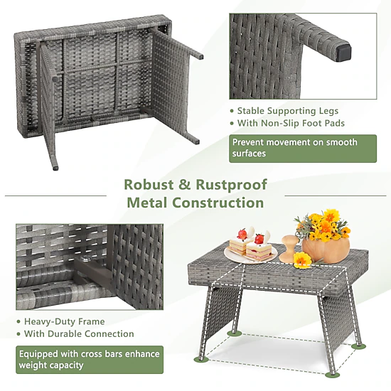 SUGIFT Gray Folding PE Rattan Outdoor Side Table, 23.5 in