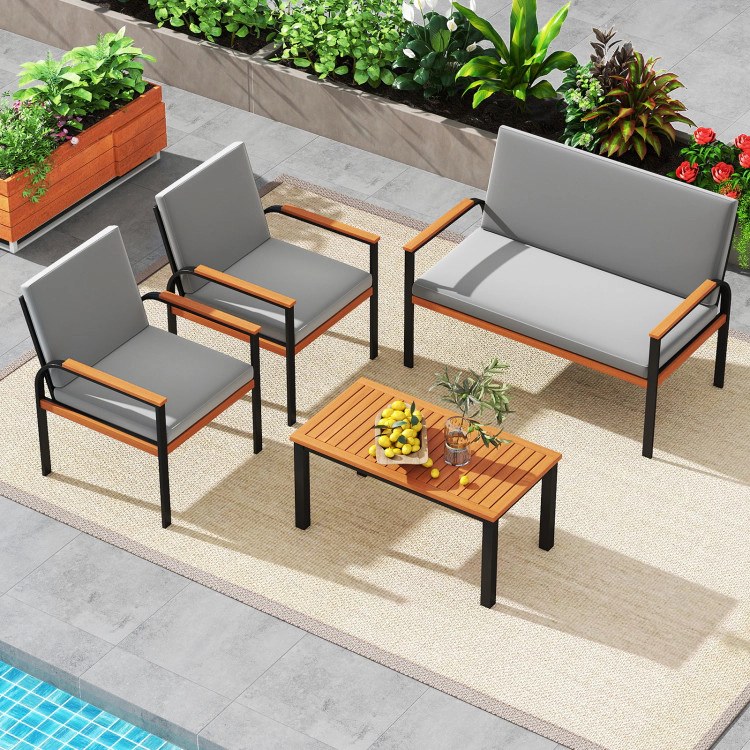 Hivvago 4 Piece Patio Furniture Set With Coffee Table And Loveseat With Removable Cushions