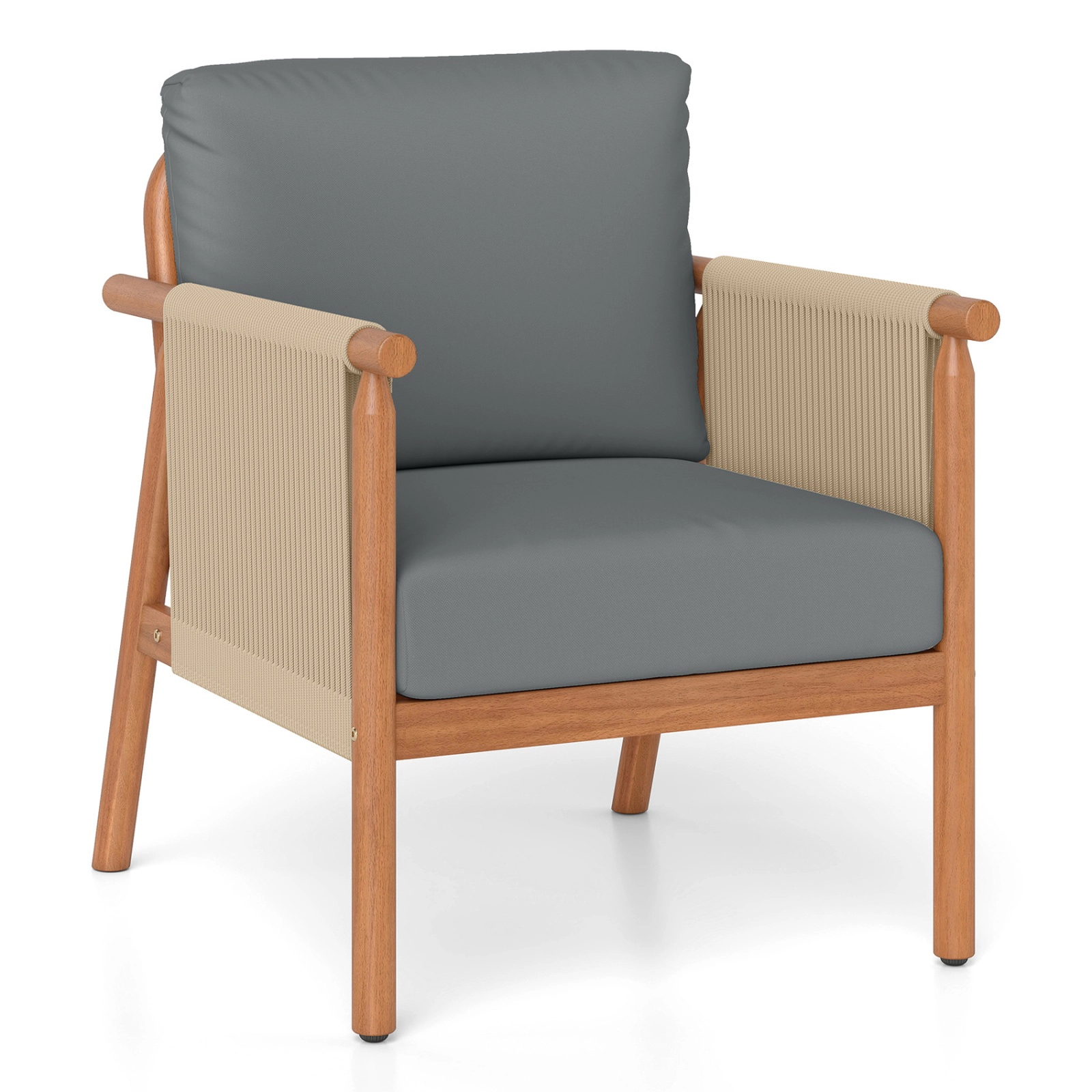 SUGIFT Set of 2 Boho Acacia Wood Outdoor Patio Club Chairs with Woven Rope Armrests
