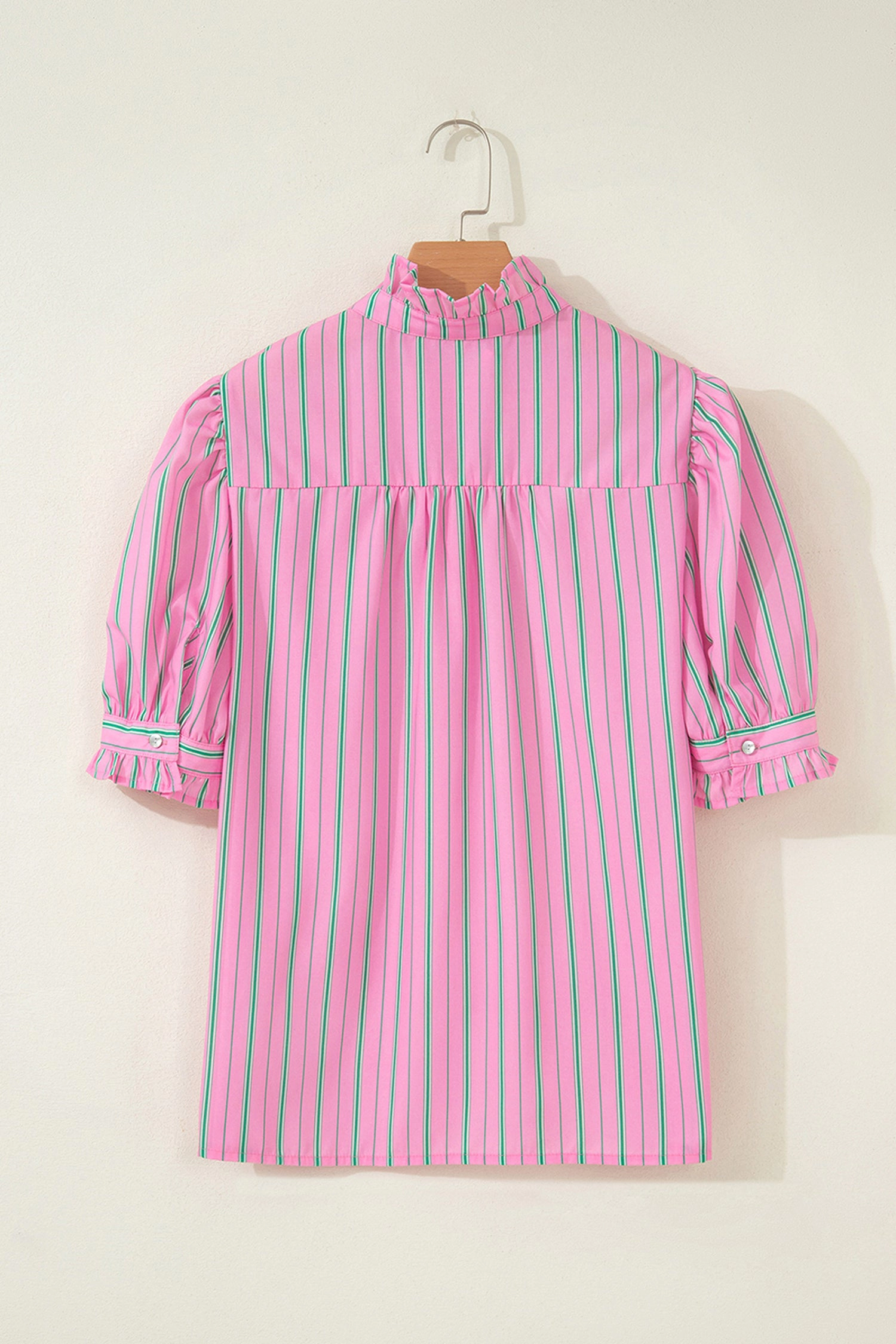 Threaded Pear Womens Tiffany Short Puff Sleeve Blouse - Pink Stripe