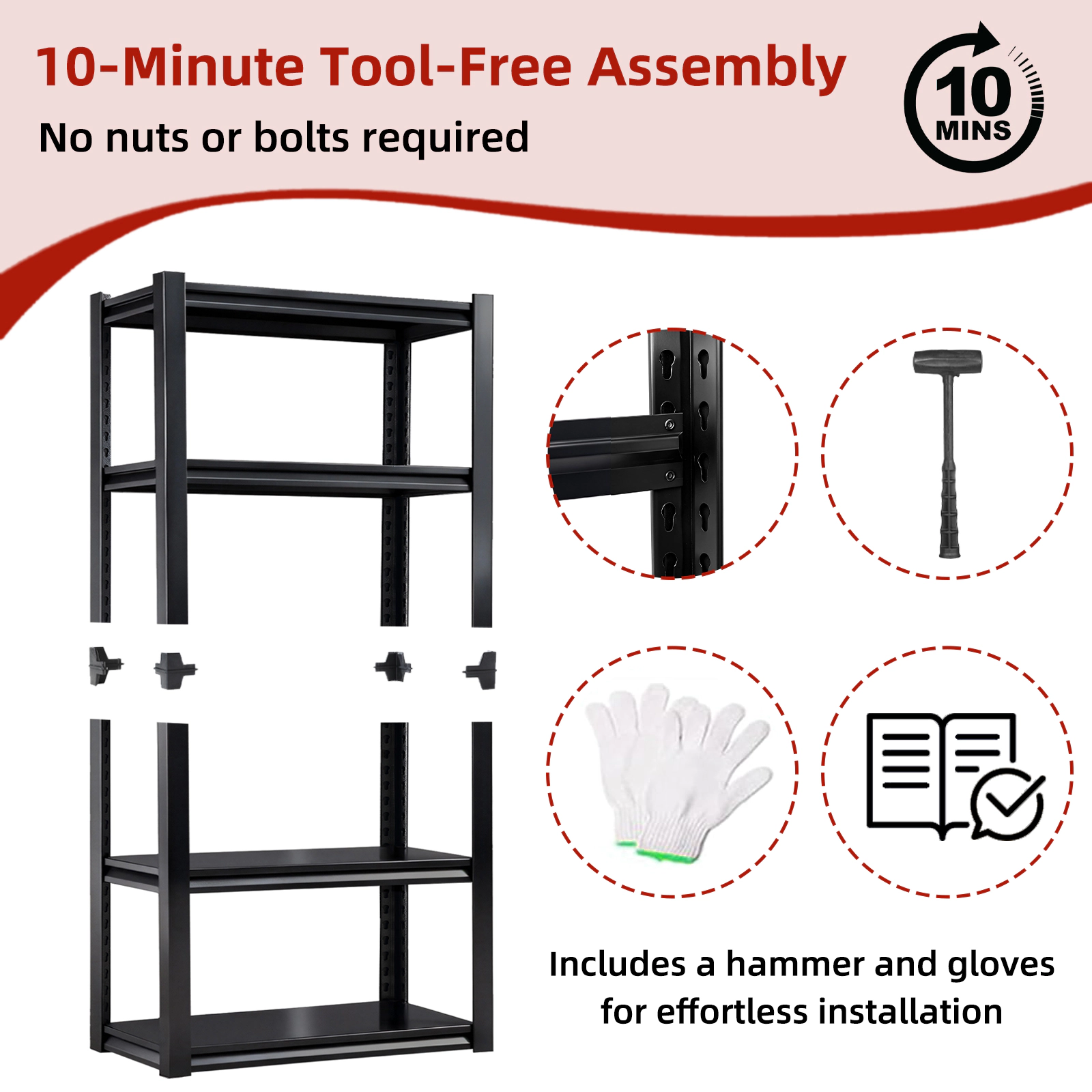 Flynama 5-Tiers Steel Heavy Duty Adjustable Boltless Design Shelving Unit in Black (31.5 in. W x 63 in. H x 15.7 in. D)