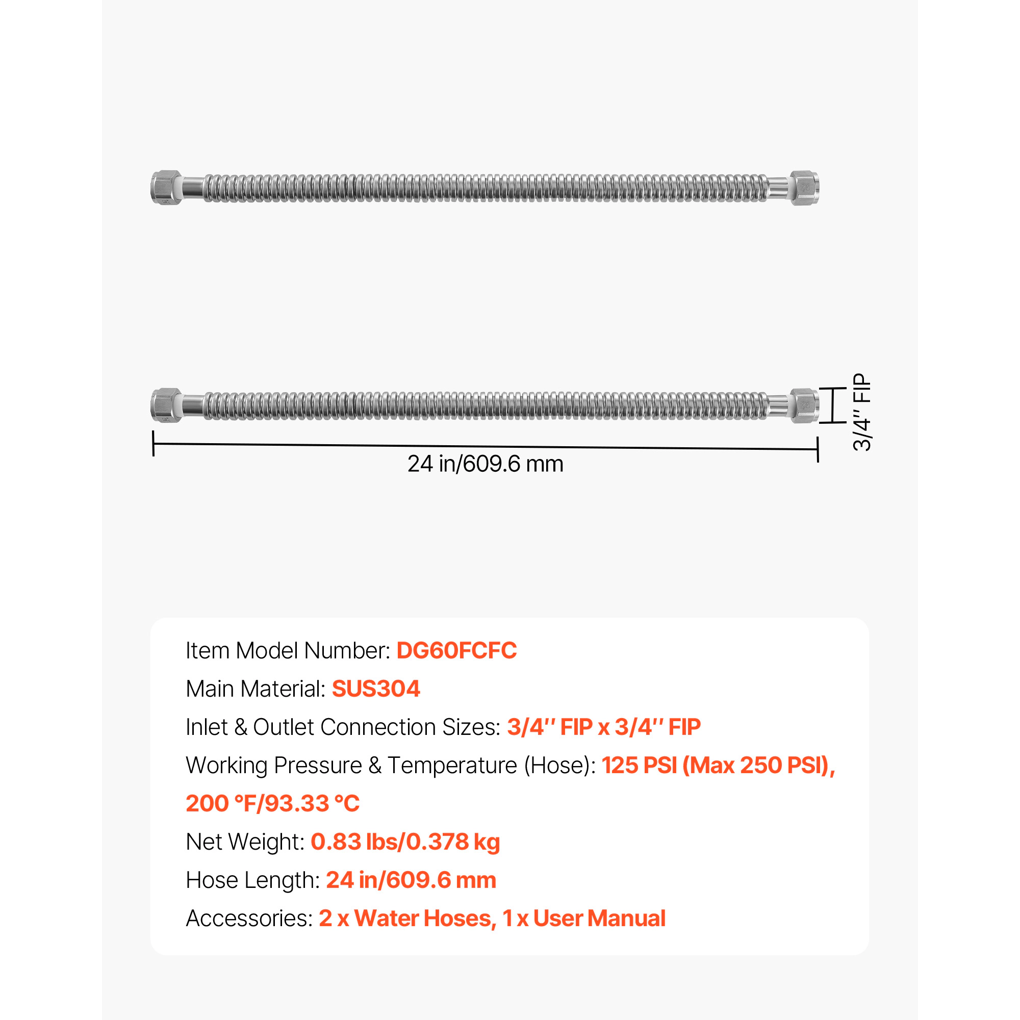 HONGGE Water Heater Kit Water Heater Flex Connector Waters Heaters Installation Kit with FIP FIP Inlet & Outlet