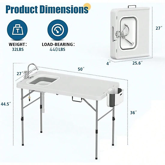 BebreezChic Fold In Half Folding Fish Cleaning Table, Foldable Sink ...