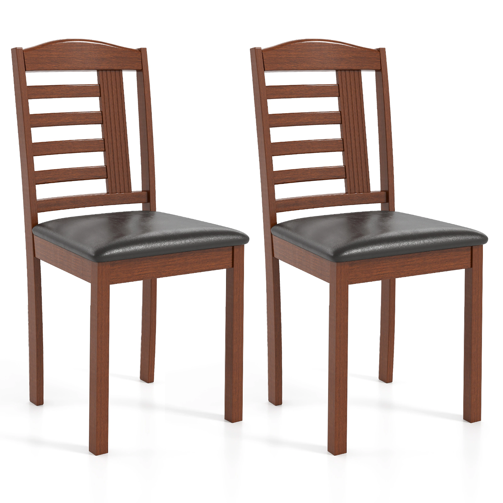 LJG Set of 2 Wood Kitchen Chairs with Faux Leather Upholstered Seat