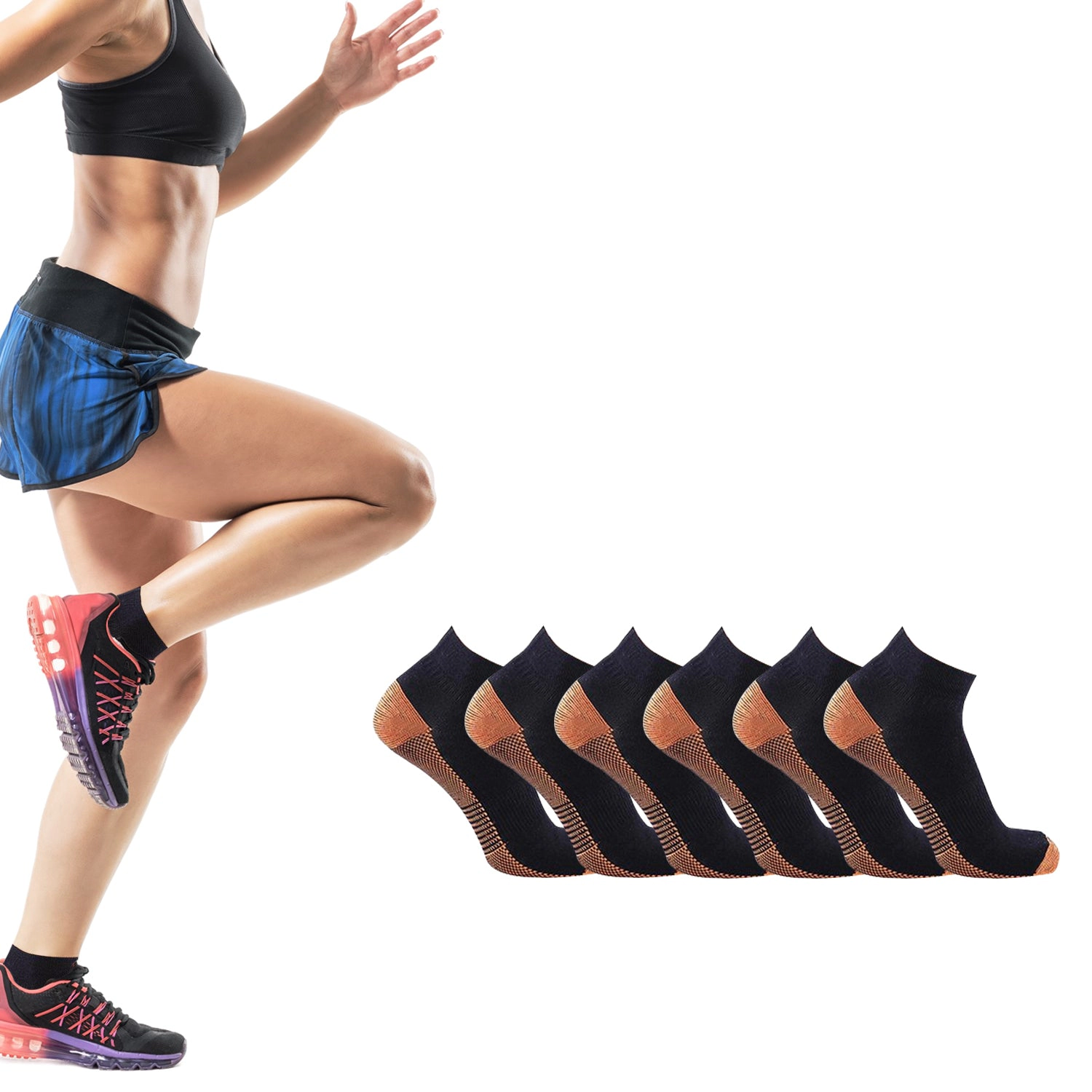 Extreme Fit Copper Compression Socks - Ankle High For Running, Athtletics, Travel 6 Pair