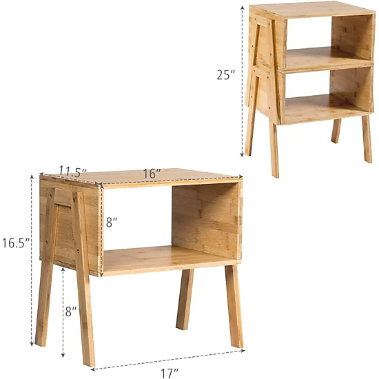 Glintex 2-Piece Stackable Bamboo Side Table Set with Open Storage Compartment, Natural