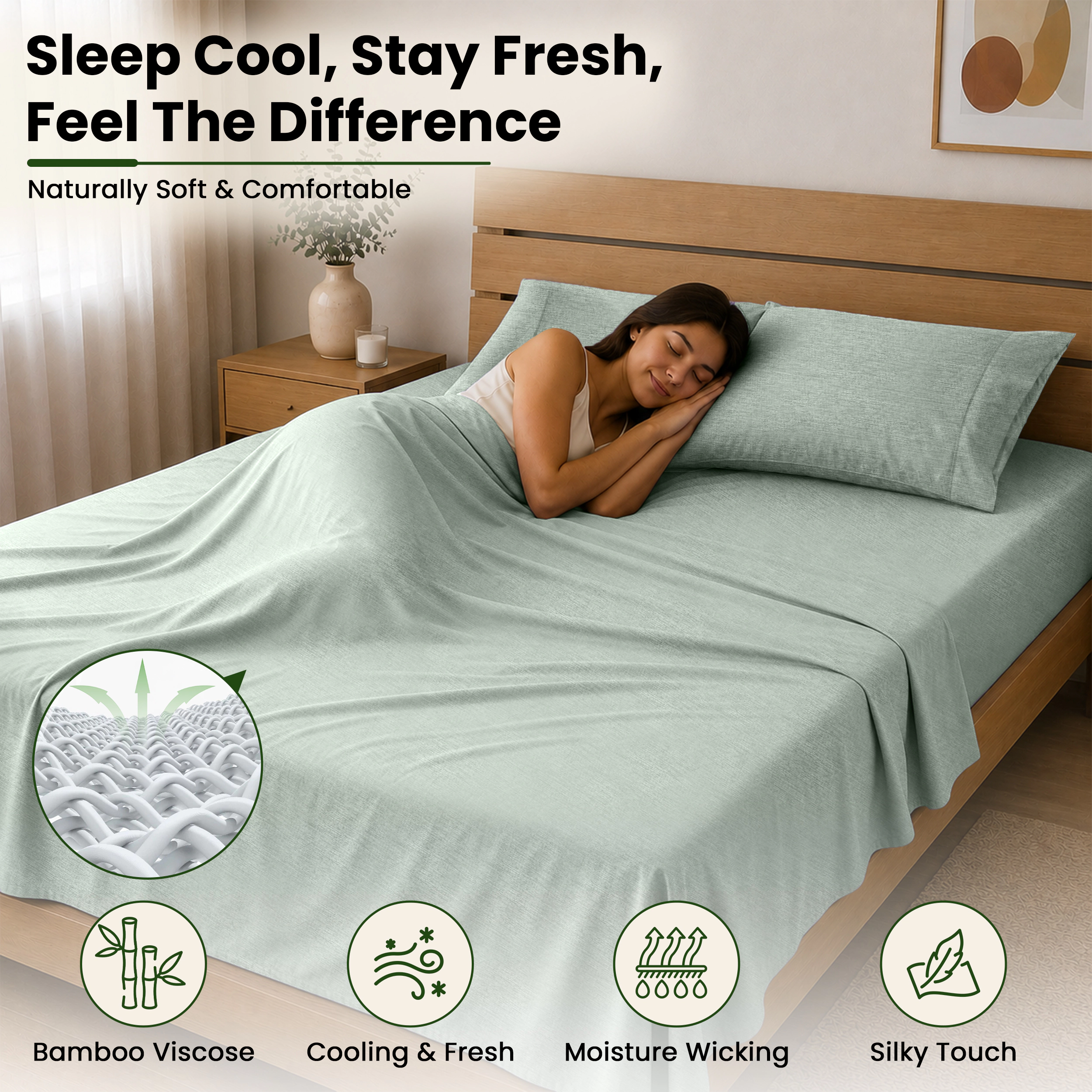 Lux Decor Collection Rayon from Bamboo Viscose Blend Sheet Set, Soft, Cooling & Breathable