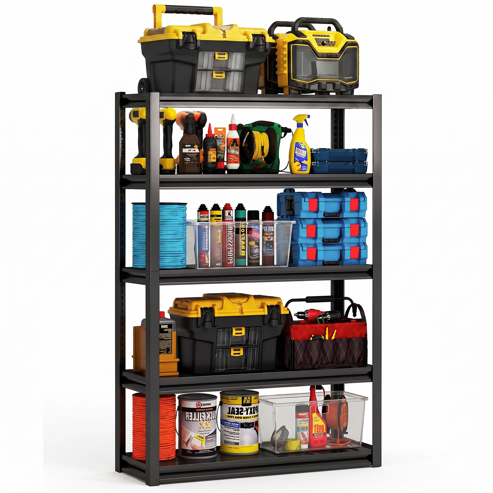 Flynama 5-Tier Adjustable Metal Shelf, 31.5x15.8x63in, Storage Unit for Living Room, Kitchen, Garage and Tool Room
