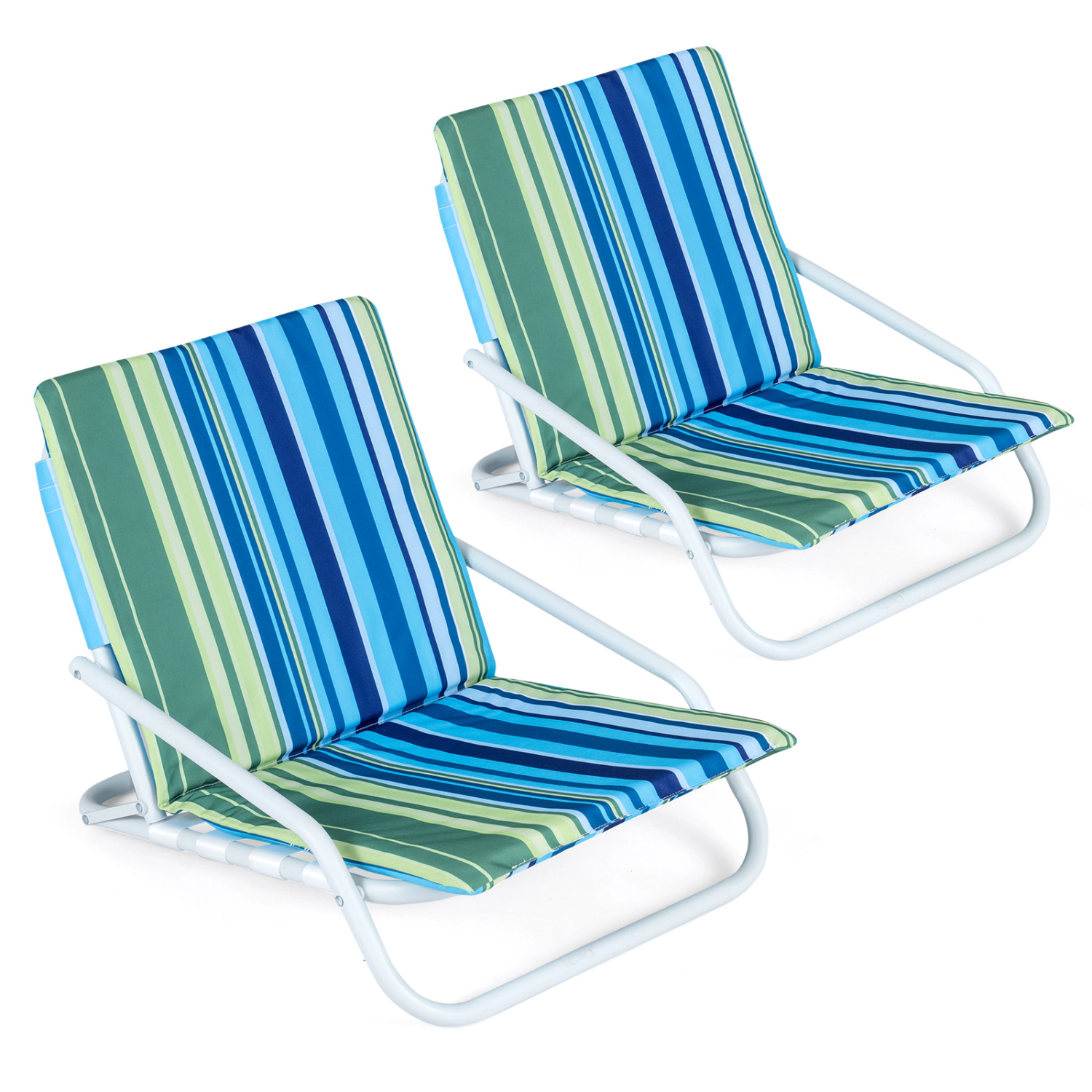 LJG Set of 2 Folding Beach Chairs with Sponge Padded Seat for Camping