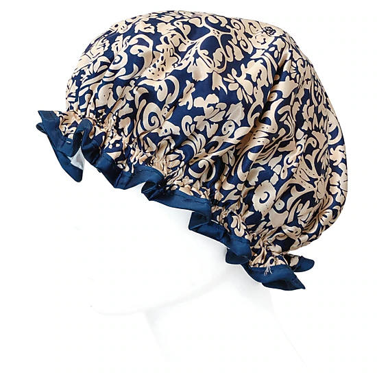 Wrapables Reusable Women's Waterproof Shower Caps for Long Hair, Damask
