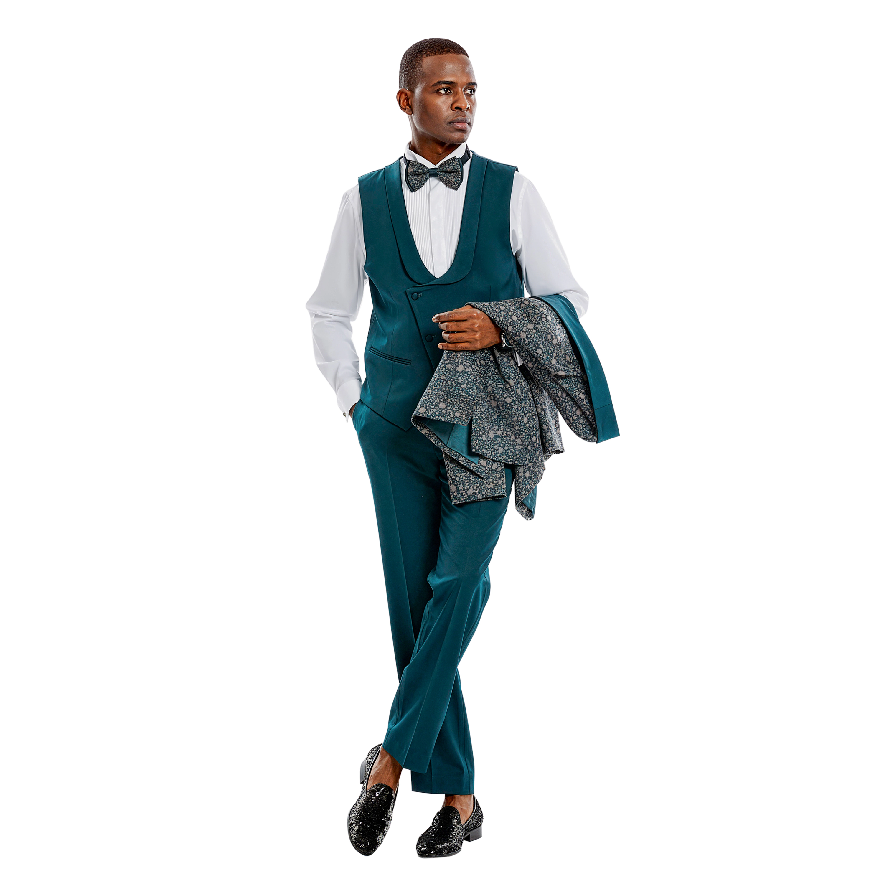 Tazzio Mens Patterned 3 Piece Tuxedo Set With Bowtie