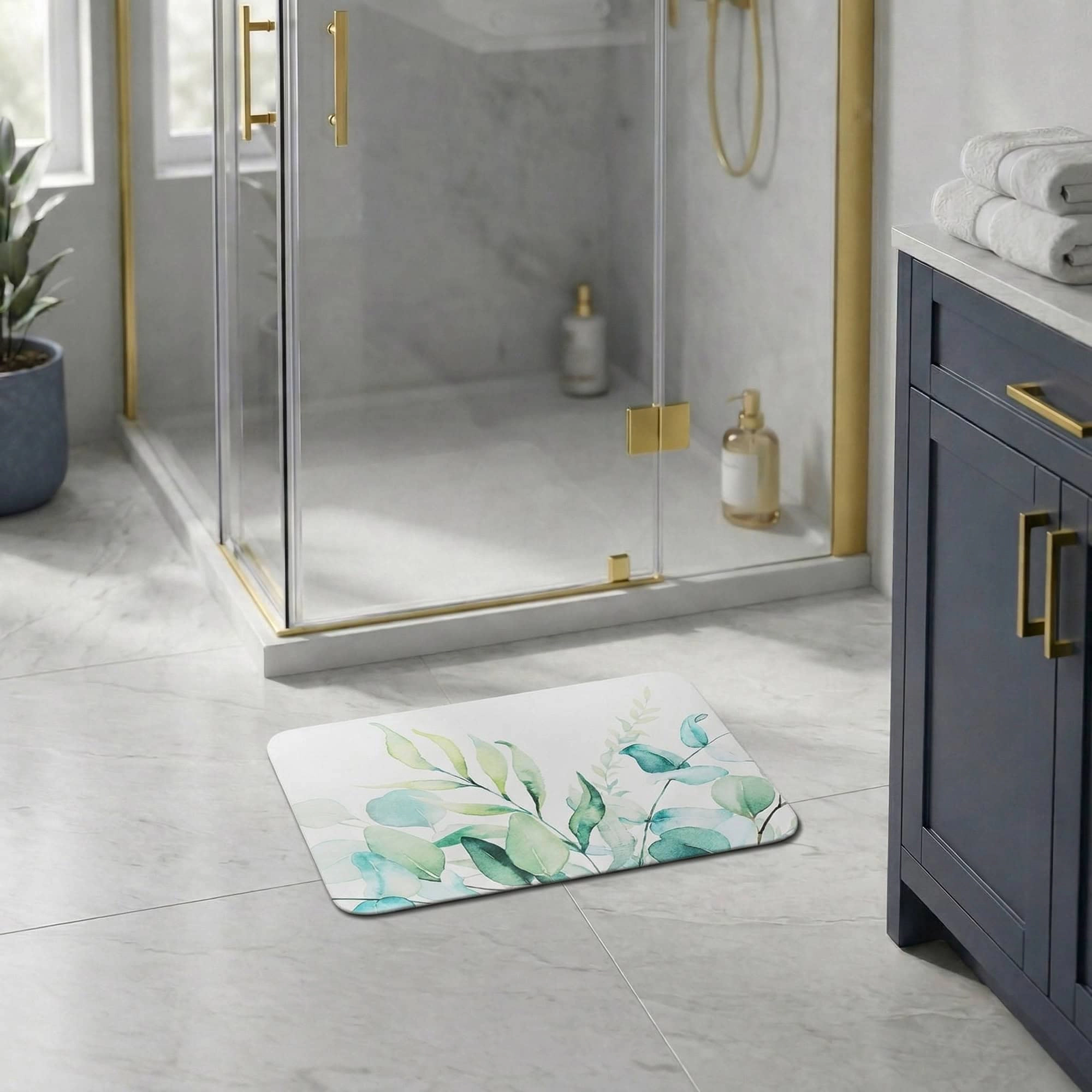 Evideco French Home Goods 24 x 18 Quick-Dry Non-Slip Bath Mat, Mosaic Pebble Beige