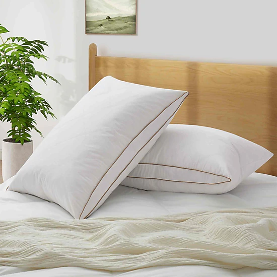 PEACENEST 100%Cotton Cover Goose Feather and Down Sleeping Pillows,Medium Comfort,Set of 2
