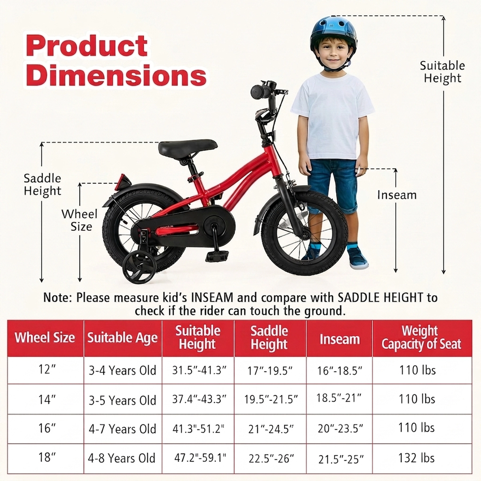 SUGIFT Red Detachable Training Wheels Reflectors Bell and Quick Release Seat Kids 12 Inch Bike
