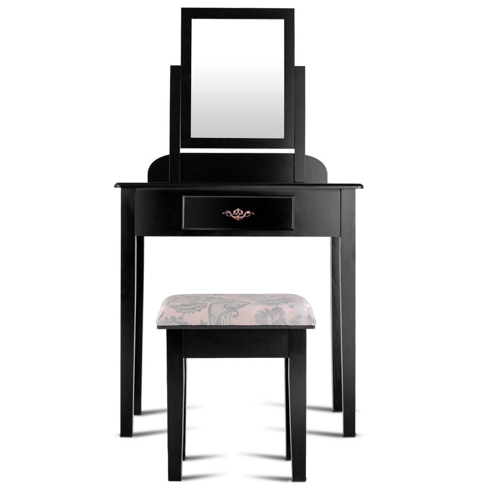 SUGIFT Black Vanity Dressing Table and Stool Set with 19-Inch Mirror