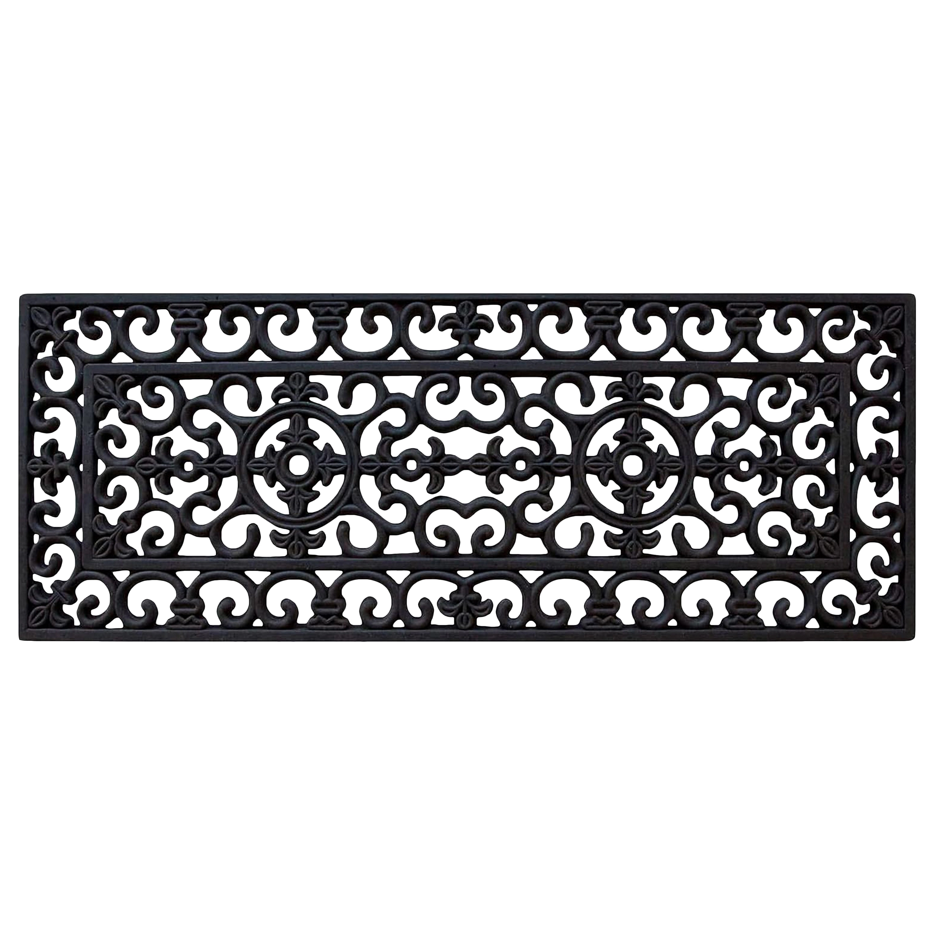 A1 Home Collection 8 lb Heavy Duty Rubber Outdoor Doormat Non-Slip Dirt Scraper Mat, Black Paisley, 18 x 48 Inches