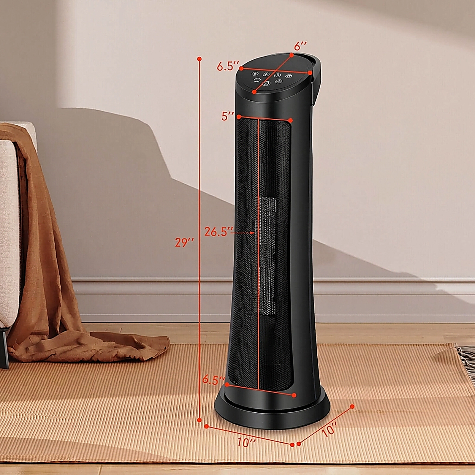 SUGIFT 1500W PTC Fast Heating Ceramic Tower Space Heater with 24H Timer and Remote Control 29-in Tall Black