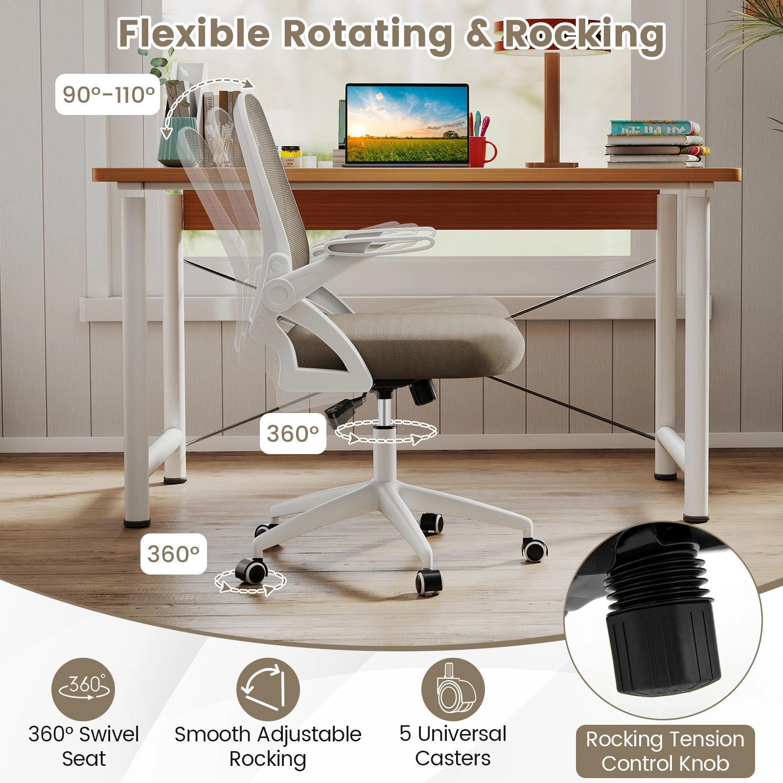 SlickBlue Ergonomic Office Chair with Mesh Back and Flip Arms
