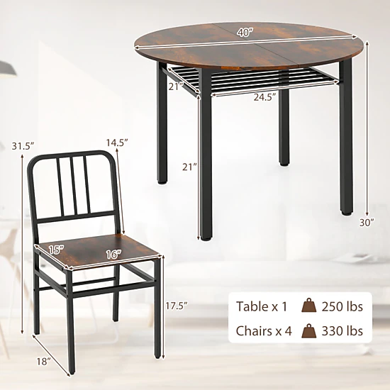 Hivvago 5-Piece Round Dining Table Set With Storage Shelf For Dining Room