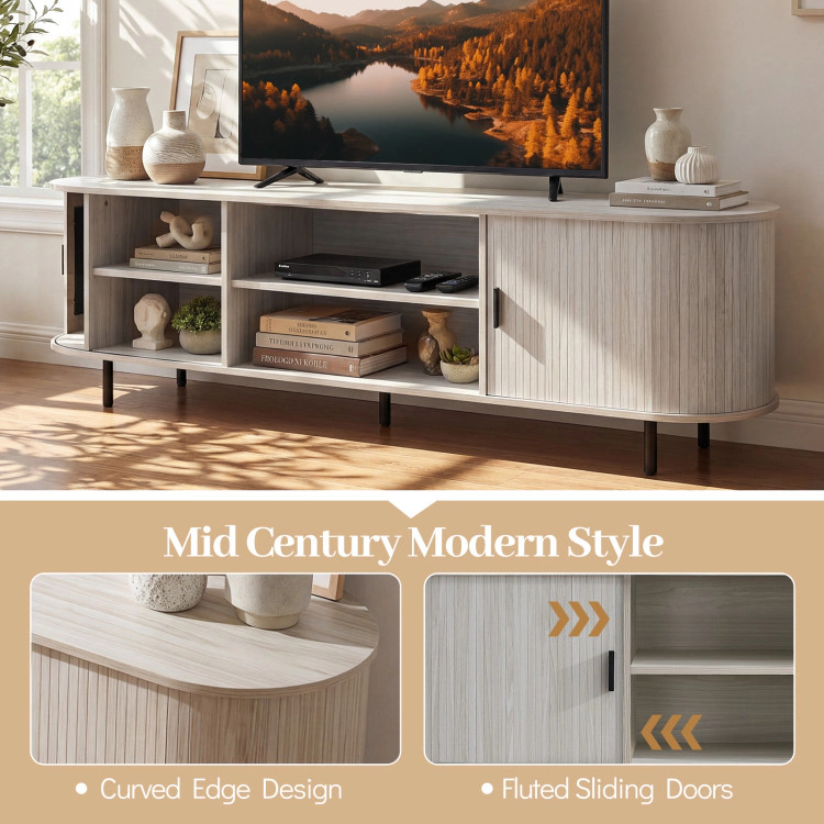 Hivvago Tv Stand For 80 Inch Tvs Mid Century Modern Entertainment Center With Fluted Sliding Doors