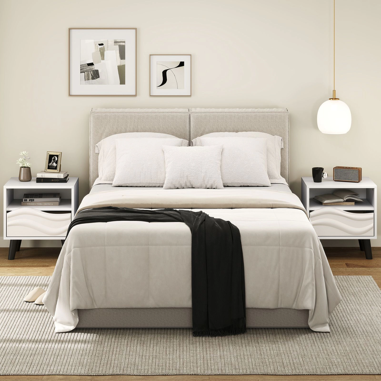 SlickBlue Modern Nightstand with Drawer and Open Shelf