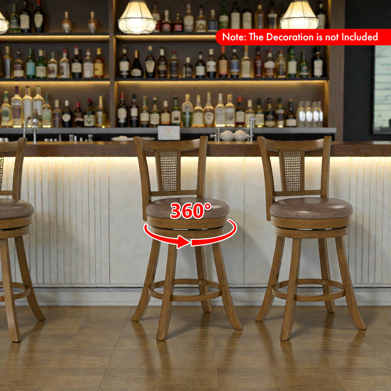 Hivvago Modern Bar Stools with Woven Rattan Back and Solid Wood Legs