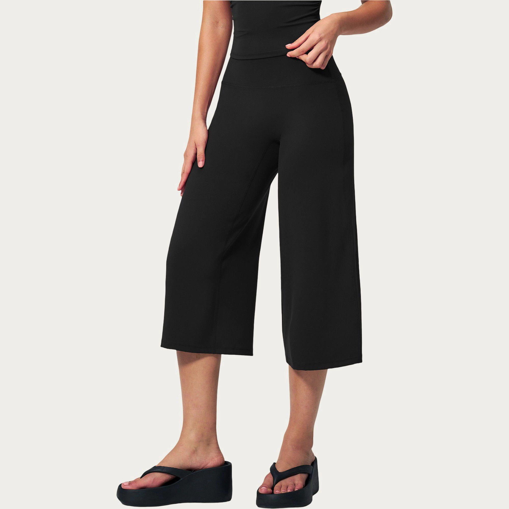 Anna-Kaci Women's High-Waist Capri Wide-Leg Pants with Smooth Stretch Fabric and Relaxed Fit