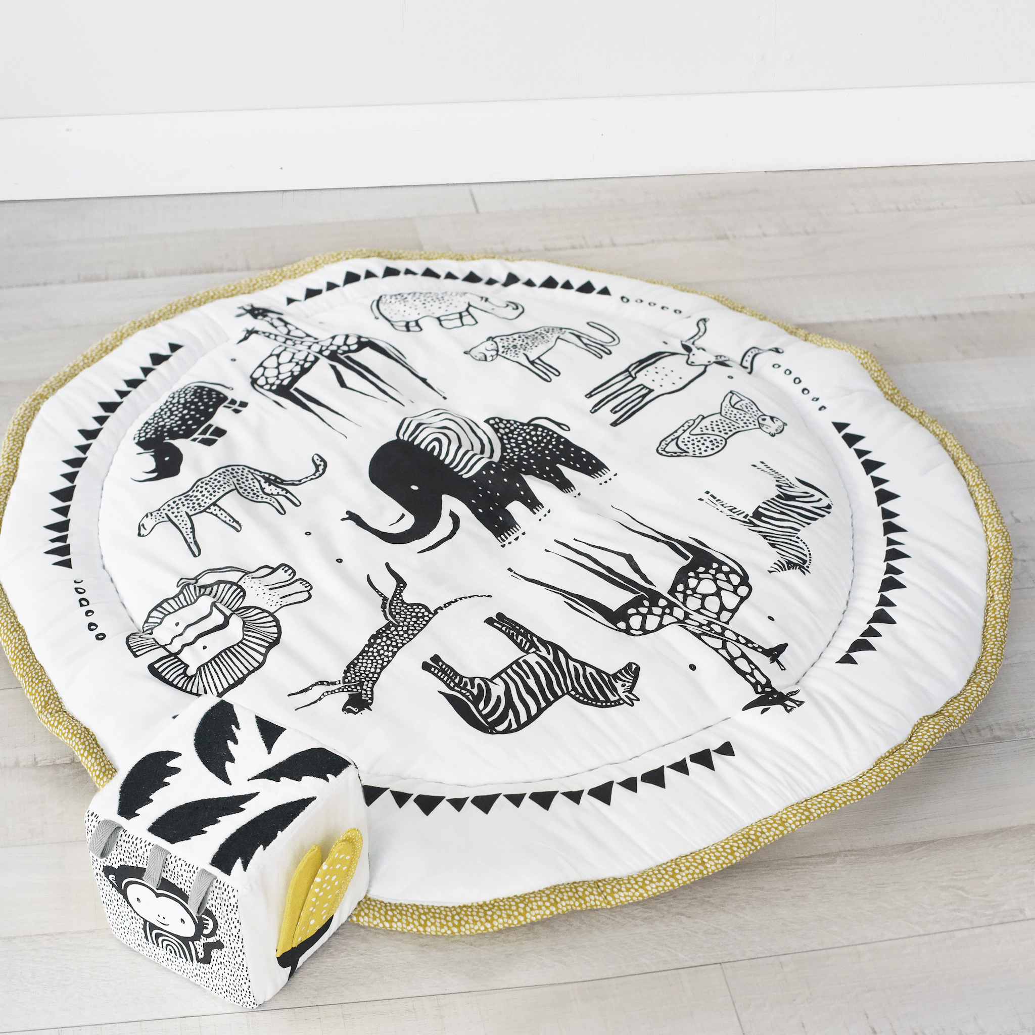 Wee Gallery Safari Play Mat and Sensory Soft Block, Organic Cotton, Machine Washable