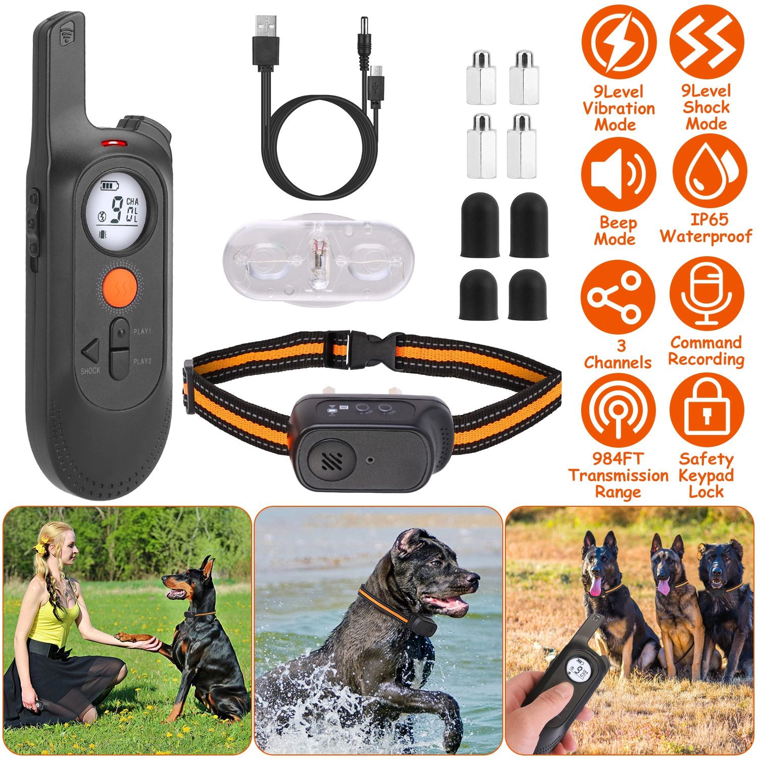 GBruno Waterproof 3-Channel Dog Training Collar