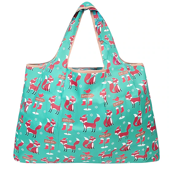Wrapables Large Nylon Reusable Shopping Bag for Groceries, Foxes