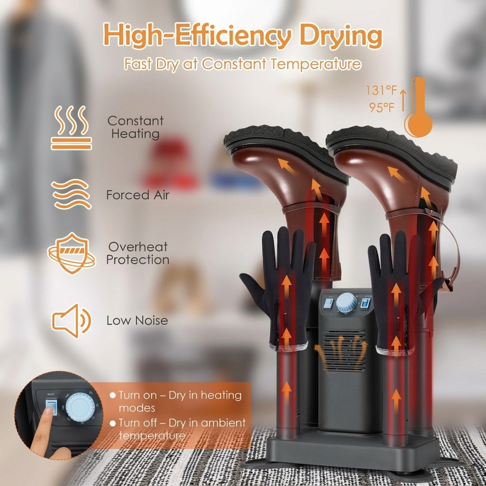 SUGIFT Gray Electric Shoe and Boot Dryer with Ozone Disinfection for 4 Shoes 180-Minute Timer 15-in W 20.5-in H