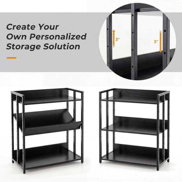 Hivvago 3-Tier Corner Bookshelf with Adjustable Shelves and Anti-Toppling Device for Study